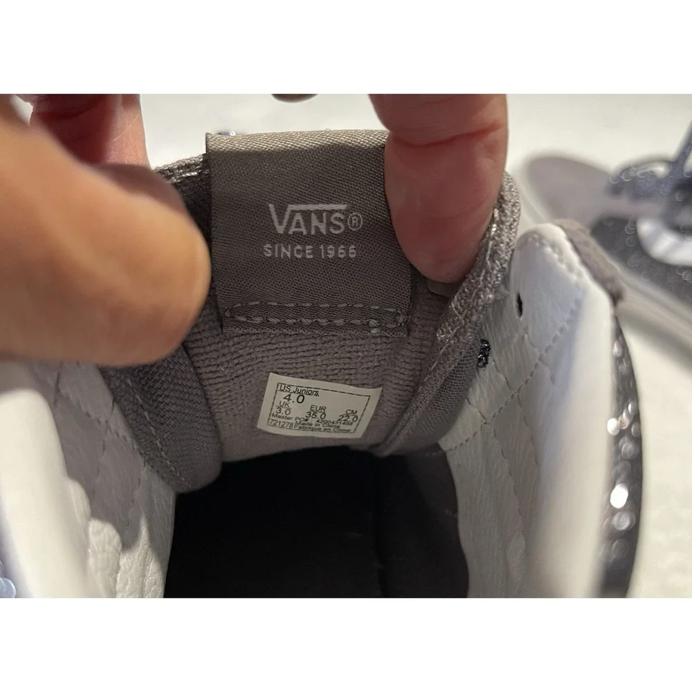 Vans Kids Size 4 SK8-Hi Top Zip Glitter Silver Sneakers Gunmetal Gray